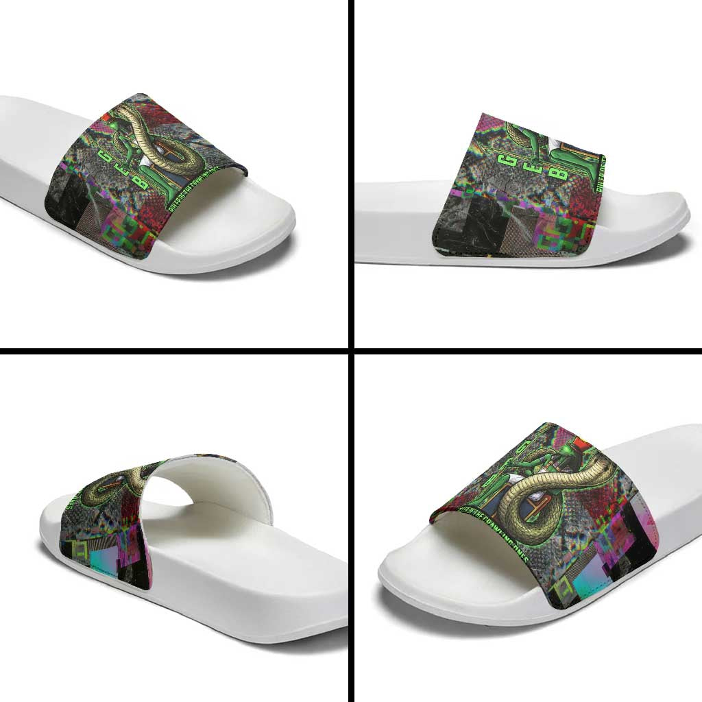 Geb Ancient Egyptian Slide Sandals with Serpent Throne and Snake Skin Texture Egyptian Earth God Tribute - Wonder Print Shop