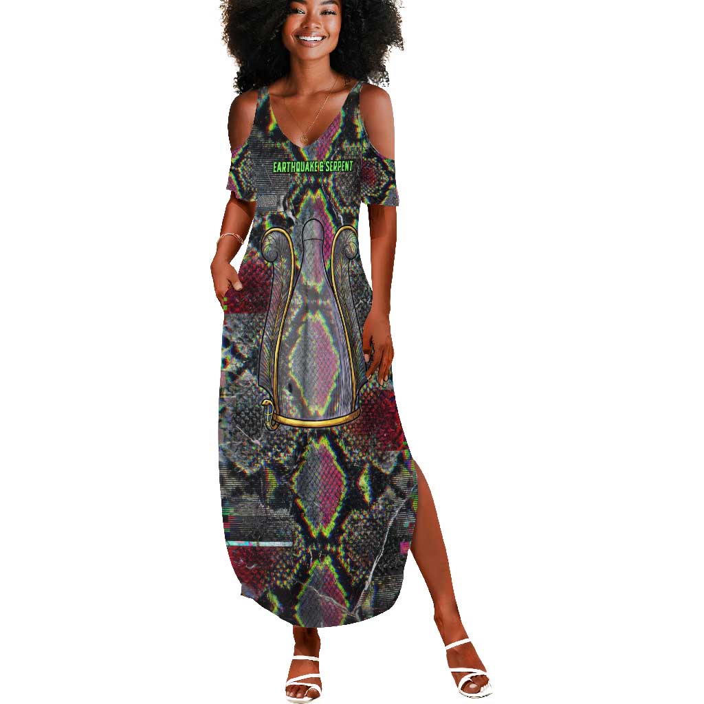 Geb Ancient Egyptian Summer Maxi Dress with Serpent Throne and Snake Skin Texture Egyptian Earth God Tribute - Wonder Print Shop