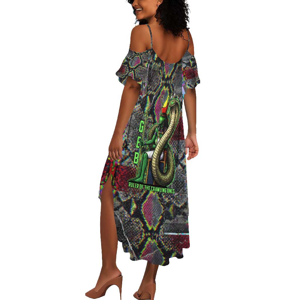Geb Ancient Egyptian Summer Maxi Dress with Serpent Throne and Snake Skin Texture Egyptian Earth God Tribute - Wonder Print Shop