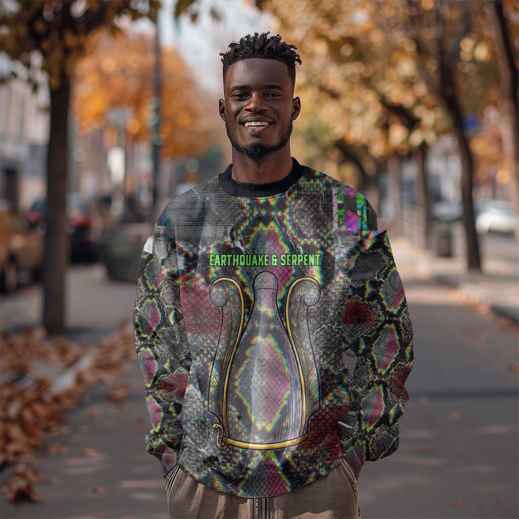 Geb Ancient Egyptian Sweatshirt with Serpent Throne and Snake Skin Texture Egyptian Earth God Tribute - Wonder Print Shop