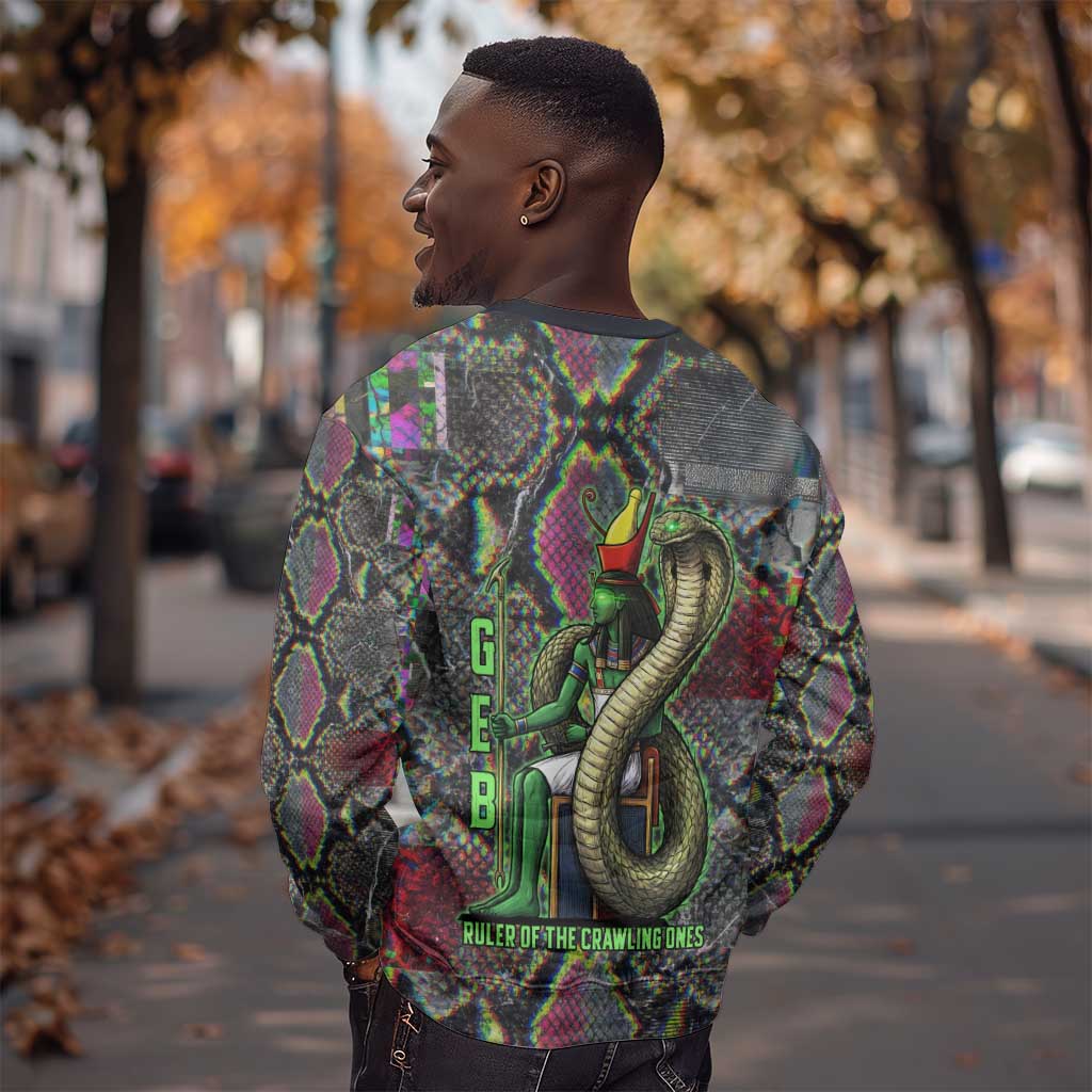Geb Ancient Egyptian Sweatshirt with Serpent Throne and Snake Skin Texture Egyptian Earth God Tribute - Wonder Print Shop