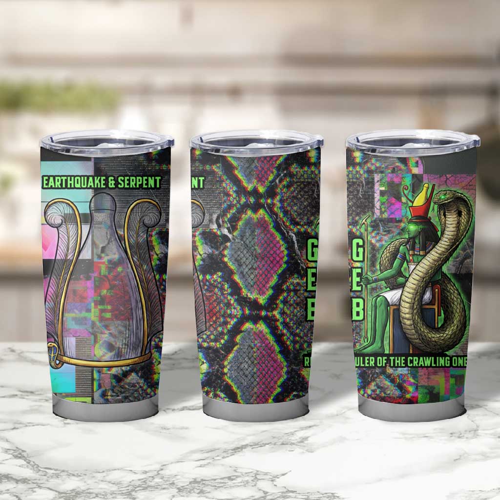 Geb Ancient Egyptian Tumbler Cup with Serpent Throne and Snake Skin Texture Egyptian Earth God Tribute - Wonder Print Shop