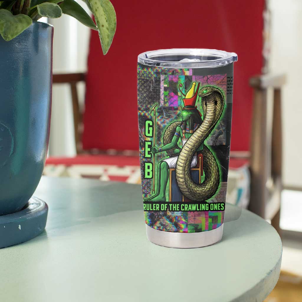 Geb Ancient Egyptian Tumbler Cup with Serpent Throne and Snake Skin Texture Egyptian Earth God Tribute - Wonder Print Shop