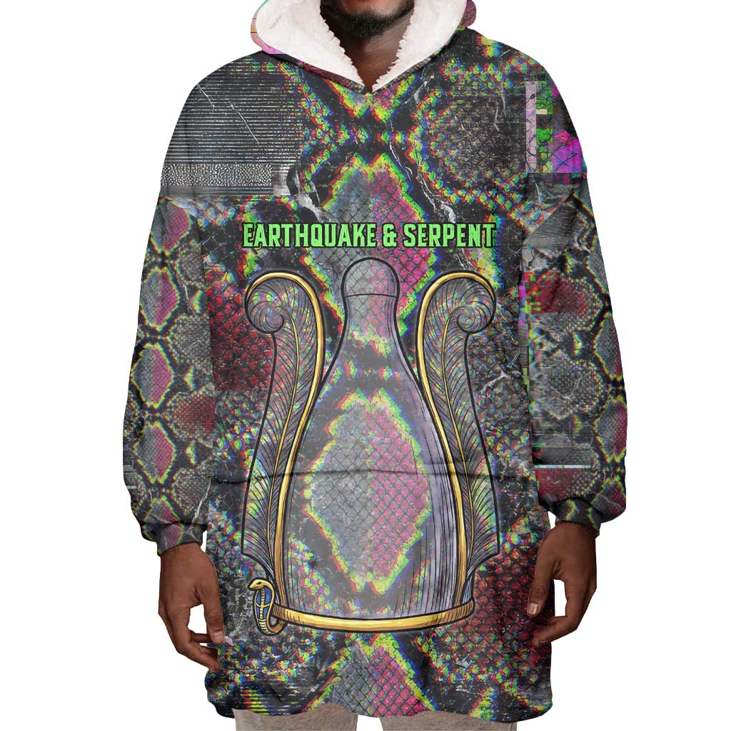 Geb Ancient Egyptian Wearable Blanket Hoodie with Serpent Throne and Snake Skin Texture Egyptian Earth God Tribute - Wonder Print Shop
