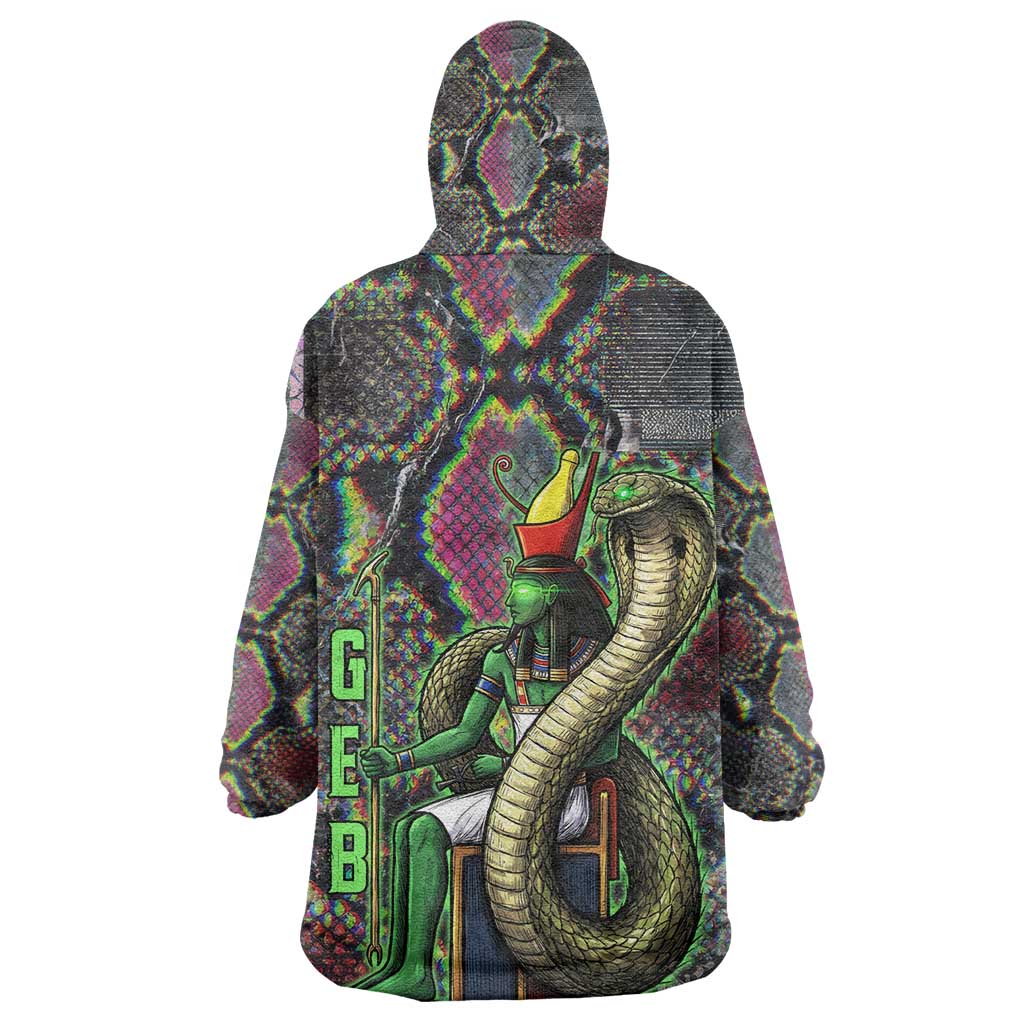 Geb Ancient Egyptian Wearable Blanket Hoodie with Serpent Throne and Snake Skin Texture Egyptian Earth God Tribute - Wonder Print Shop