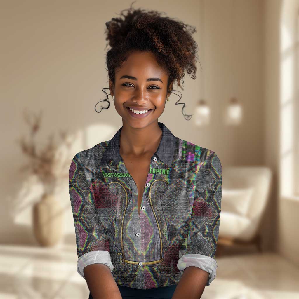 Geb Ancient Egyptian Women Casual Shirt with Serpent Throne and Snake Skin Texture Egyptian Earth God Tribute - Wonder Print Shop