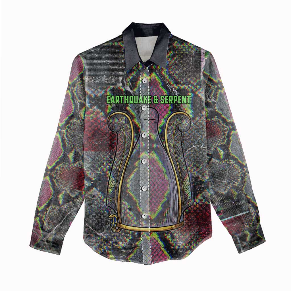 Geb Ancient Egyptian Women Casual Shirt with Serpent Throne and Snake Skin Texture Egyptian Earth God Tribute - Wonder Print Shop