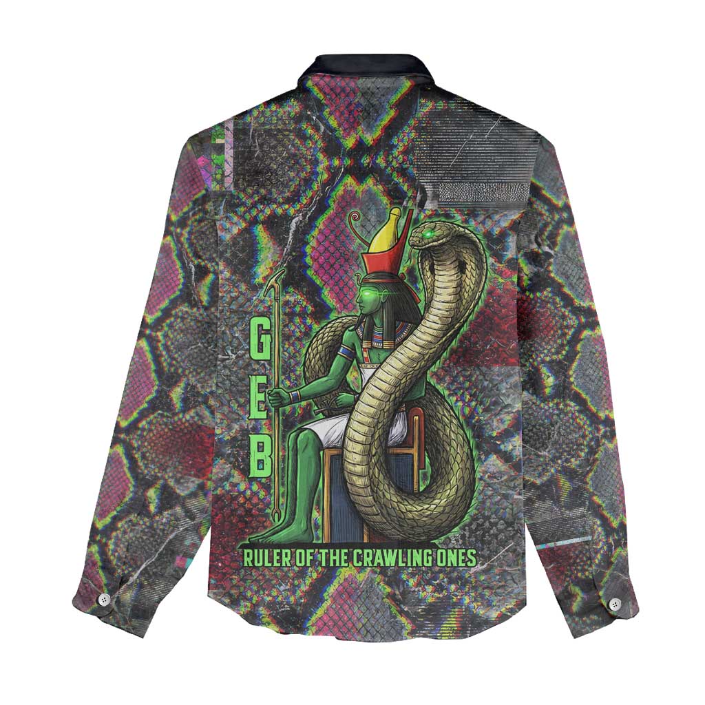 Geb Ancient Egyptian Women Casual Shirt with Serpent Throne and Snake Skin Texture Egyptian Earth God Tribute - Wonder Print Shop