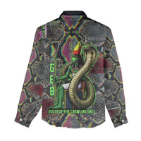 Geb Ancient Egyptian Women Casual Shirt with Serpent Throne and Snake Skin Texture Egyptian Earth God Tribute - Wonder Print Shop