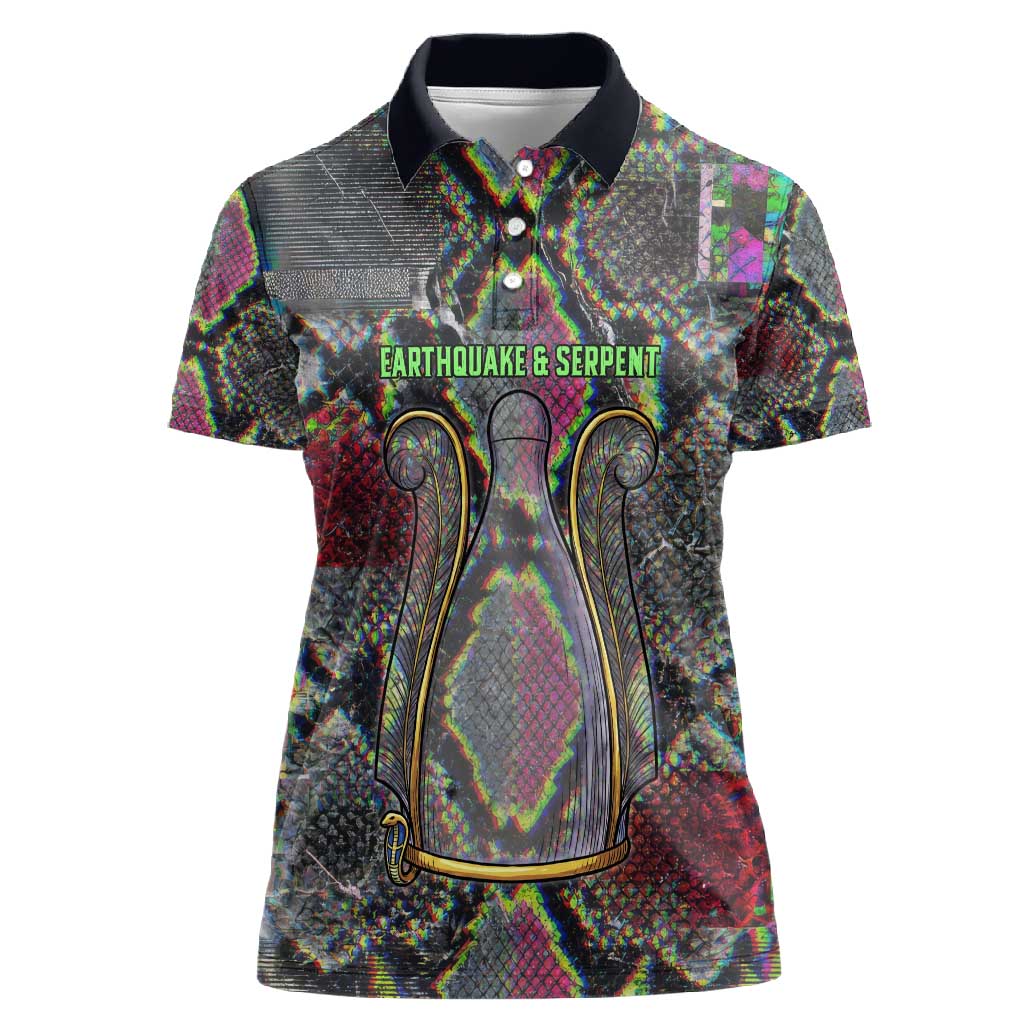 Geb Ancient Egyptian Women Polo Shirt with Serpent Throne and Snake Skin Texture Egyptian Earth God Tribute - Wonder Print Shop