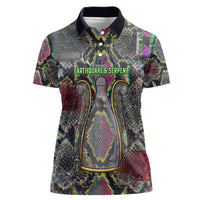 Geb Ancient Egyptian Women Polo Shirt with Serpent Throne and Snake Skin Texture Egyptian Earth God Tribute - Wonder Print Shop