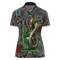Geb Ancient Egyptian Women Polo Shirt with Serpent Throne and Snake Skin Texture Egyptian Earth God Tribute - Wonder Print Shop