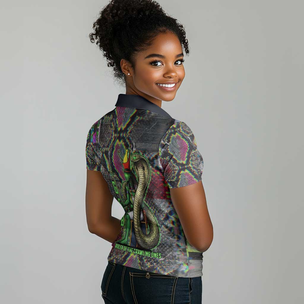 Geb Ancient Egyptian Women Polo Shirt with Serpent Throne and Snake Skin Texture Egyptian Earth God Tribute - Wonder Print Shop
