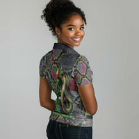 Geb Ancient Egyptian Women Polo Shirt with Serpent Throne and Snake Skin Texture Egyptian Earth God Tribute - Wonder Print Shop