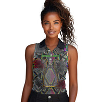 Geb Ancient Egyptian Women Sleeveless Polo Shirt with Serpent Throne and Snake Skin Texture Egyptian Earth God Tribute - Wonder Print Shop