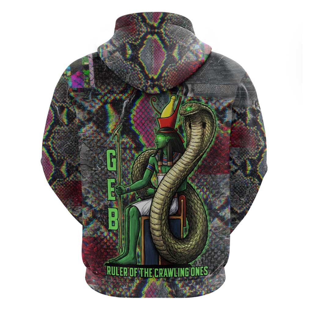 Geb Ancient Egyptian Zip Hoodie with Serpent Throne and Snake Skin Texture Egyptian Earth God Tribute - Wonder Print Shop
