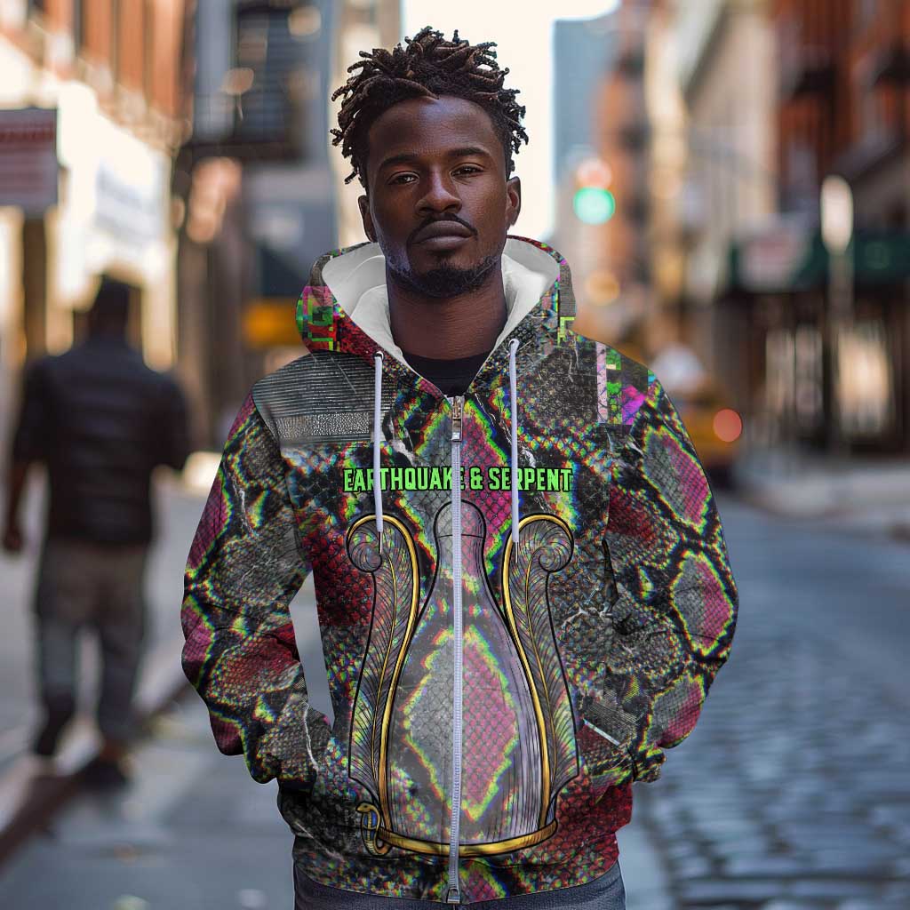 Geb Ancient Egyptian Zip Hoodie with Serpent Throne and Snake Skin Texture Egyptian Earth God Tribute - Wonder Print Shop