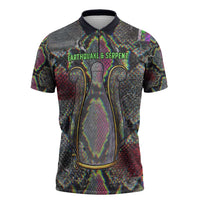 Geb Ancient Egyptian Zipper Polo Shirt with Serpent Throne and Snake Skin Texture Egyptian Earth God Tribute - Wonder Print Shop