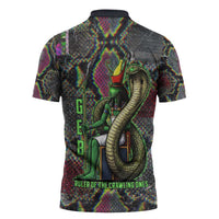 Geb Ancient Egyptian Zipper Polo Shirt with Serpent Throne and Snake Skin Texture Egyptian Earth God Tribute - Wonder Print Shop