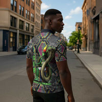 Geb Ancient Egyptian Zipper Polo Shirt with Serpent Throne and Snake Skin Texture Egyptian Earth God Tribute - Wonder Print Shop