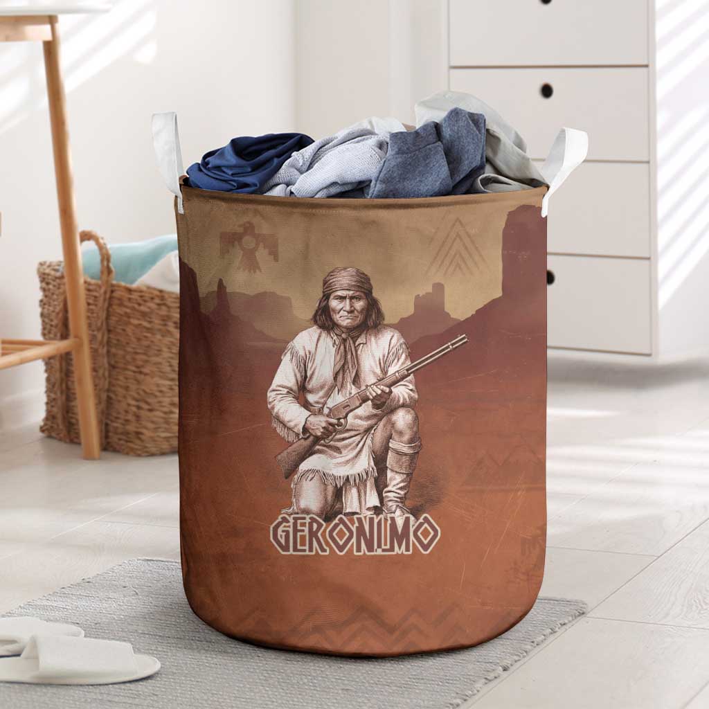 Geronimo Native American Laundry Basket Rifle and Desert Landscape Native American Warrior - Wonder Print Shop