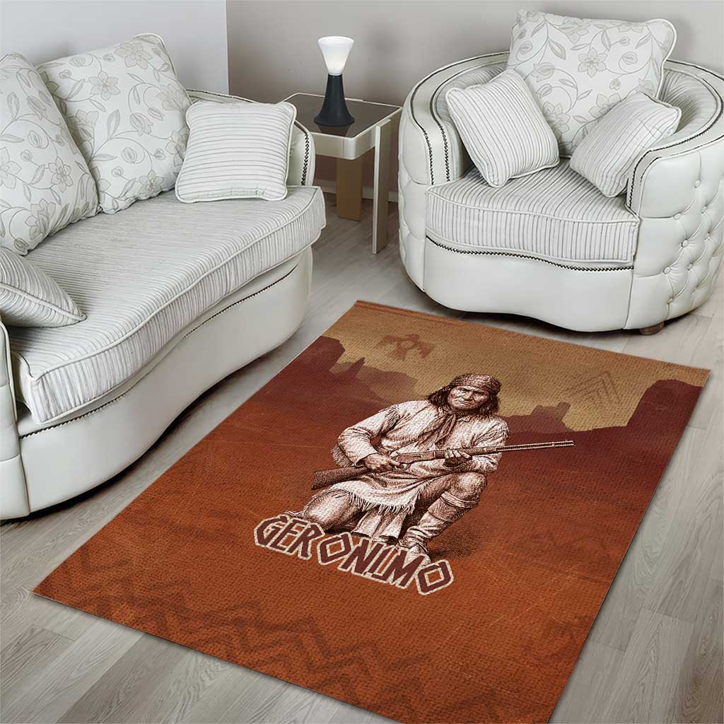Geronimo Native American Area Rug Rifle and Desert Landscape Native American Warrior - Wonder Print Shop