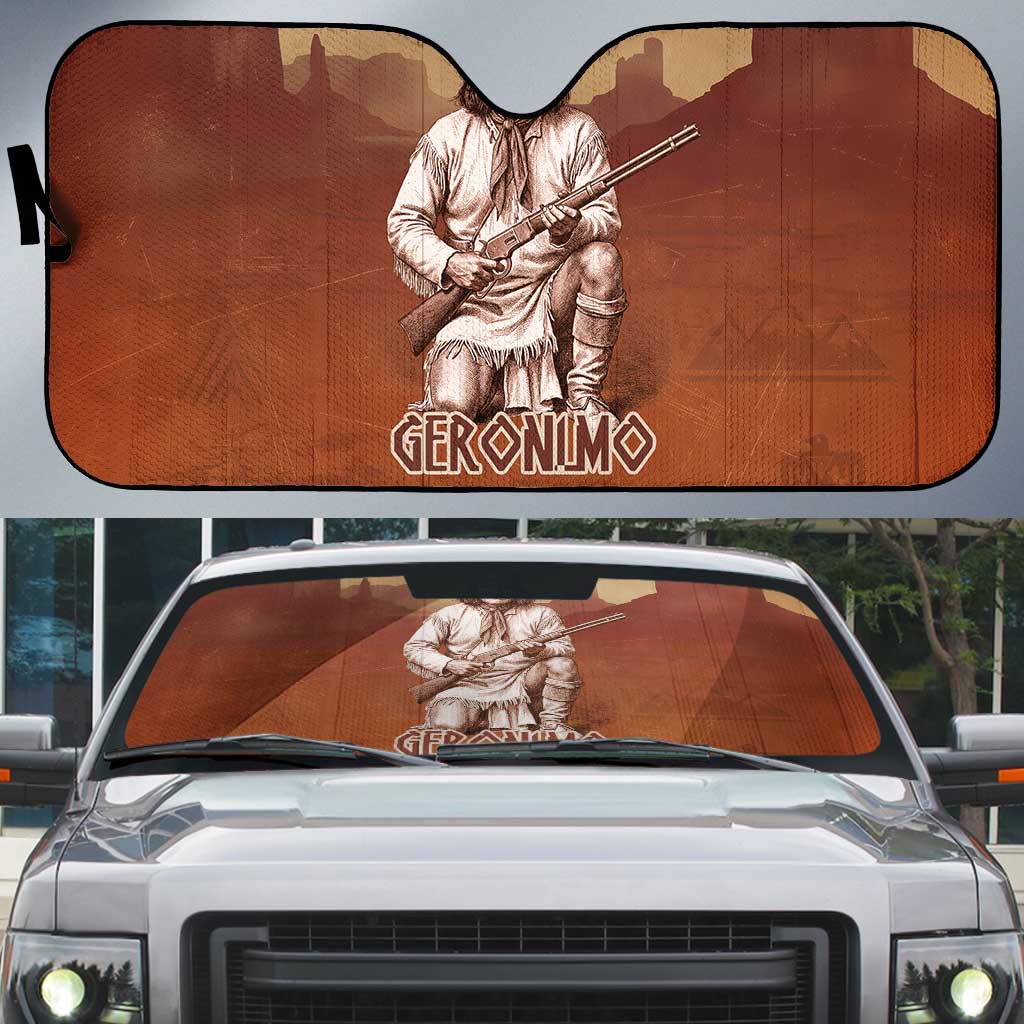 Geronimo Native American Auto Sun Shade Rifle and Desert Landscape Native American Warrior - Wonder Print Shop