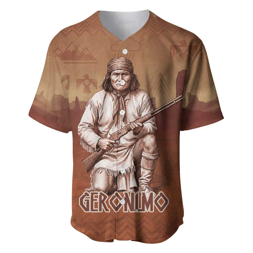 Geronimo Native American Baseball Jersey Rifle and Desert Landscape Native American Warrior - Wonder Print Shop