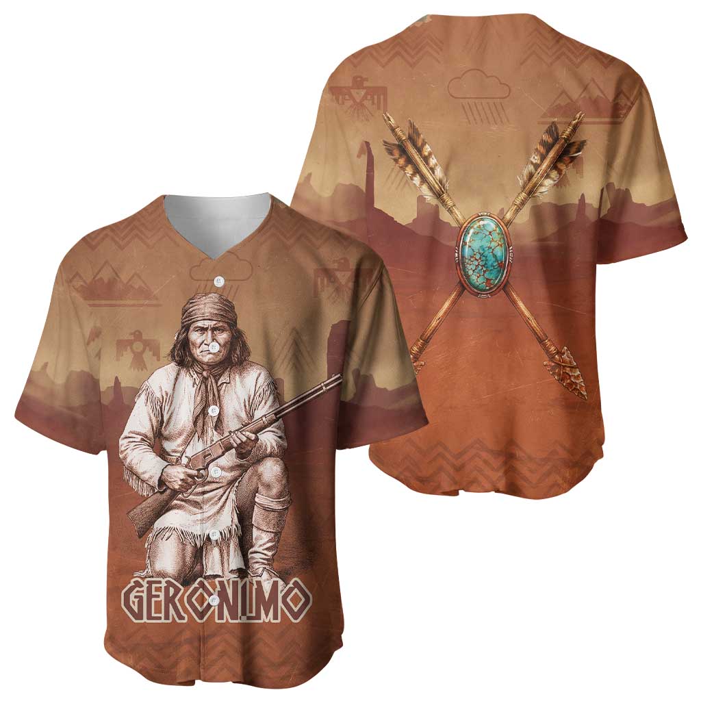 Geronimo Native American Baseball Jersey Rifle and Desert Landscape Native American Warrior - Wonder Print Shop