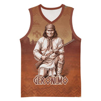 Geronimo Native American Basketball Jersey Rifle and Desert Landscape Native American Warrior - Wonder Print Shop