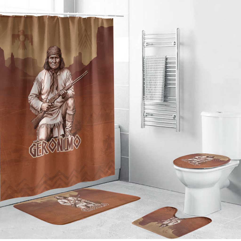 Geronimo Native American Bathroom Set Rifle and Desert Landscape Native American Warrior - Wonder Print Shop