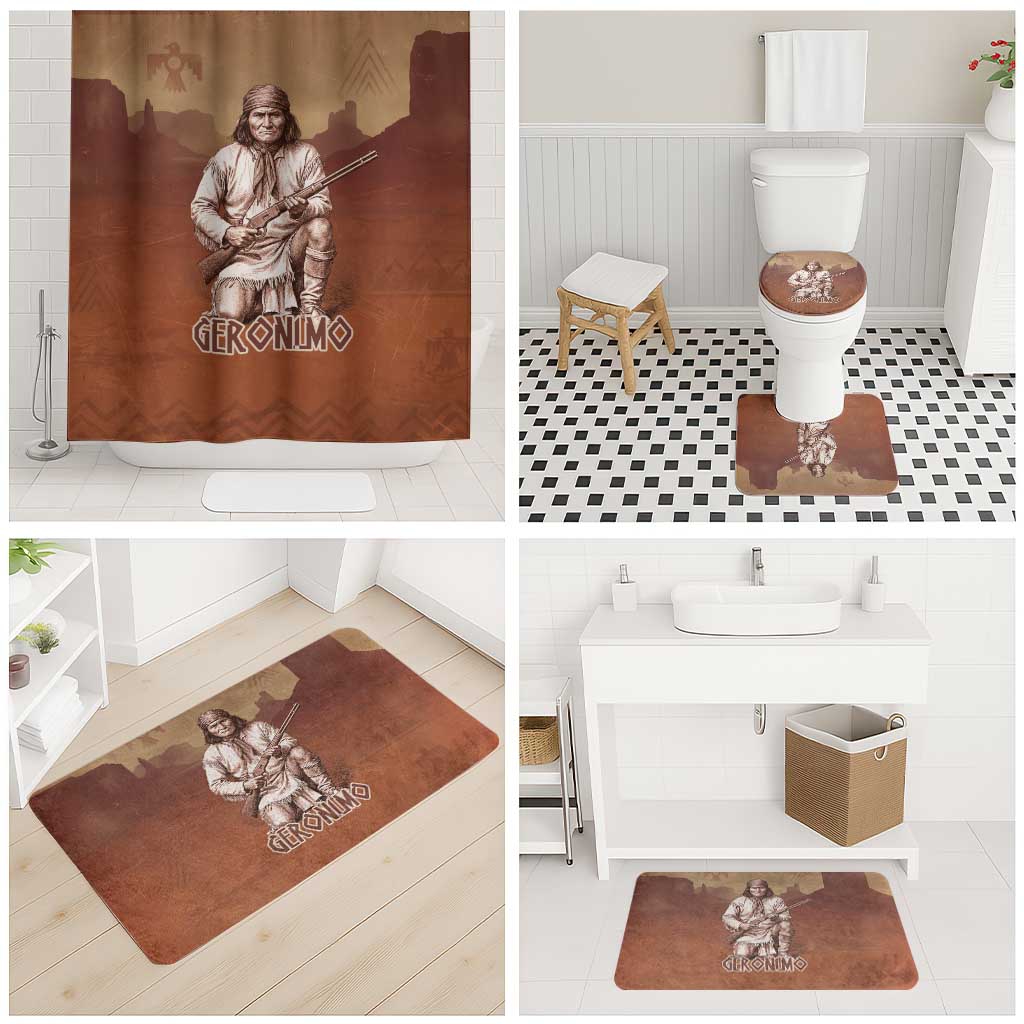 Geronimo Native American Bathroom Set Rifle and Desert Landscape Native American Warrior - Wonder Print Shop