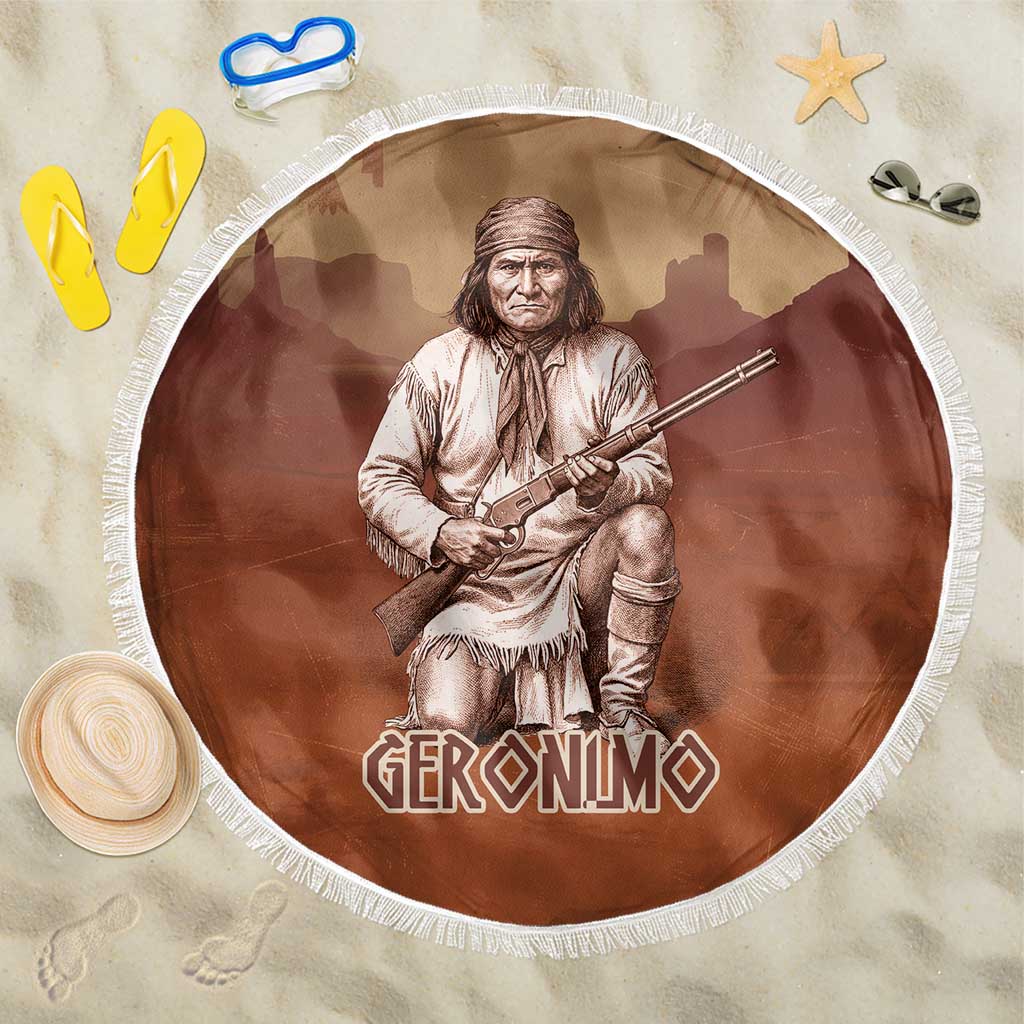 Geronimo Native American Beach Blanket Rifle and Desert Landscape Native American Warrior - Wonder Print Shop