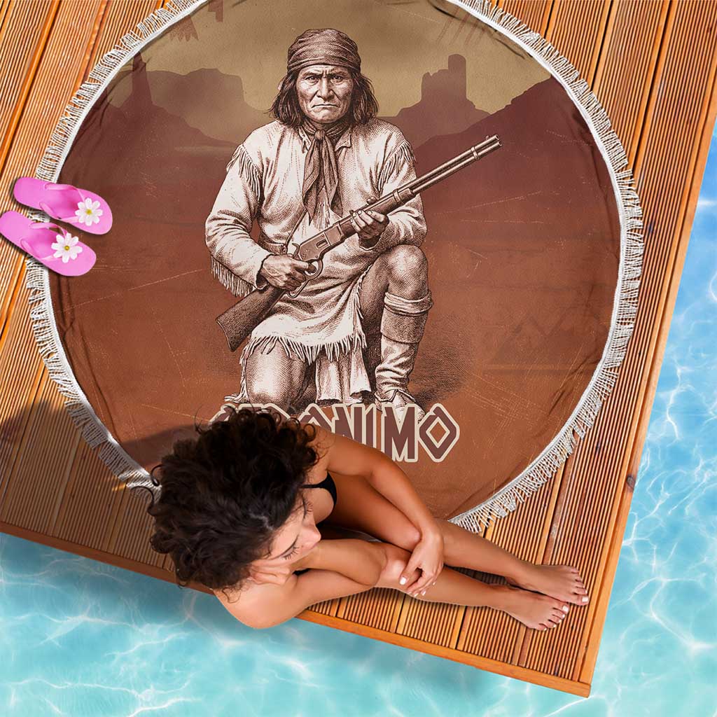 Geronimo Native American Beach Blanket Rifle and Desert Landscape Native American Warrior - Wonder Print Shop