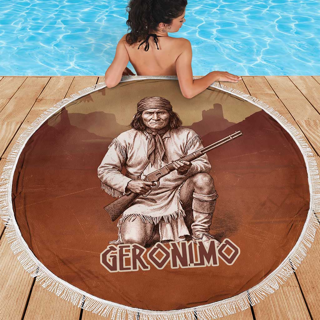 Geronimo Native American Beach Blanket Rifle and Desert Landscape Native American Warrior - Wonder Print Shop