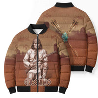 Geronimo Native American Bomber Puffer Jacket Rifle and Desert Landscape Native American Warrior - Wonder Print Shop