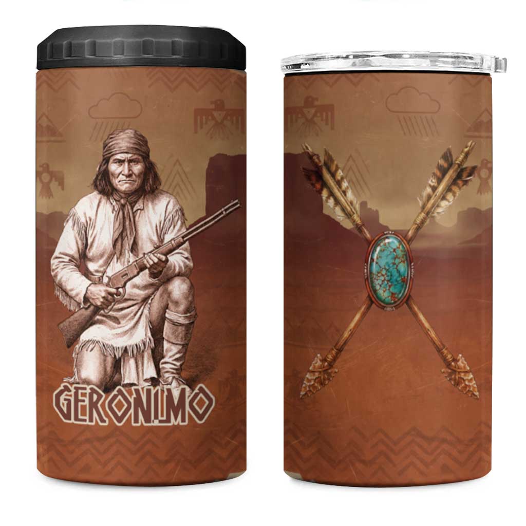 Geronimo Native American 4 in 1 Can Cooler Tumbler Rifle and Desert Landscape Native American Warrior - Wonder Print Shop