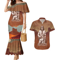Geronimo Native American Couples Matching Mermaid Dress and Hawaiian Shirt Rifle and Desert Landscape Native American Warrior - Wonder Print Shop