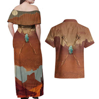 Geronimo Native American Couples Matching Off Shoulder Maxi Dress and Hawaiian Shirt Rifle and Desert Landscape Native American Warrior - Wonder Print Shop