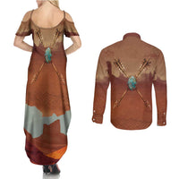Geronimo Native American Couples Matching Summer Maxi Dress and Long Sleeve Button Shirt Rifle and Desert Landscape Native American Warrior - Wonder Print Shop