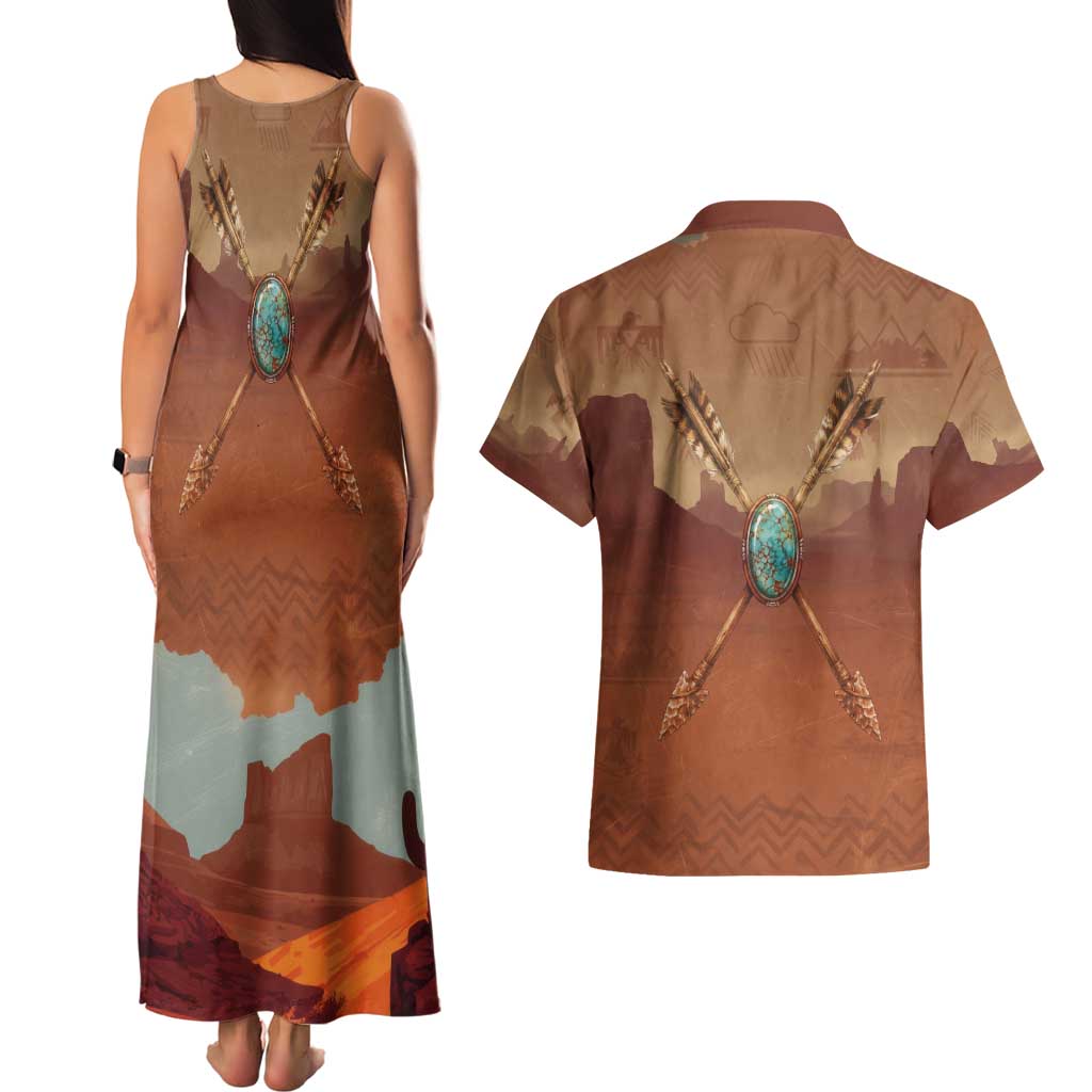 Geronimo Native American Couples Matching Tank Maxi Dress and Hawaiian Shirt Rifle and Desert Landscape Native American Warrior - Wonder Print Shop