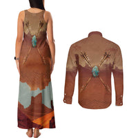 Geronimo Native American Couples Matching Tank Maxi Dress and Long Sleeve Button Shirt Rifle and Desert Landscape Native American Warrior - Wonder Print Shop
