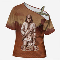 Geronimo Native American Cross Shoulder Shirt Rifle and Desert Landscape Native American Warrior - Wonder Print Shop