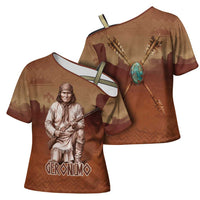 Geronimo Native American Cross Shoulder Shirt Rifle and Desert Landscape Native American Warrior - Wonder Print Shop