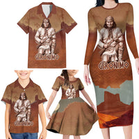 Geronimo Native American Family Matching Long Sleeve Bodycon Dress and Hawaiian Shirt Rifle and Desert Landscape Native American Warrior - Wonder Print Shop