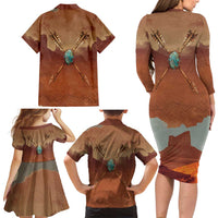 Geronimo Native American Family Matching Long Sleeve Bodycon Dress and Hawaiian Shirt Rifle and Desert Landscape Native American Warrior - Wonder Print Shop