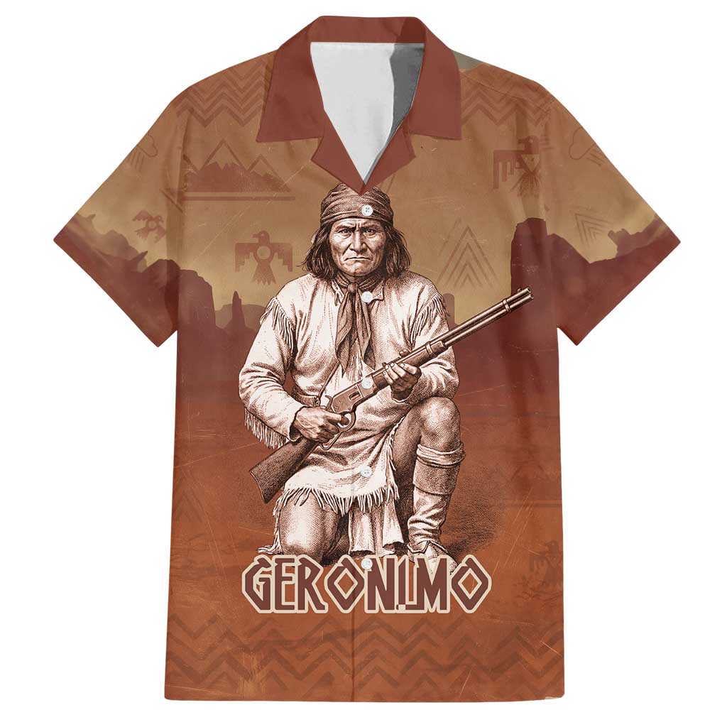 Geronimo Native American Family Matching Long Sleeve Bodycon Dress and Hawaiian Shirt Rifle and Desert Landscape Native American Warrior - Wonder Print Shop