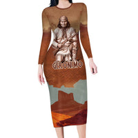 Geronimo Native American Family Matching Long Sleeve Bodycon Dress and Hawaiian Shirt Rifle and Desert Landscape Native American Warrior - Wonder Print Shop
