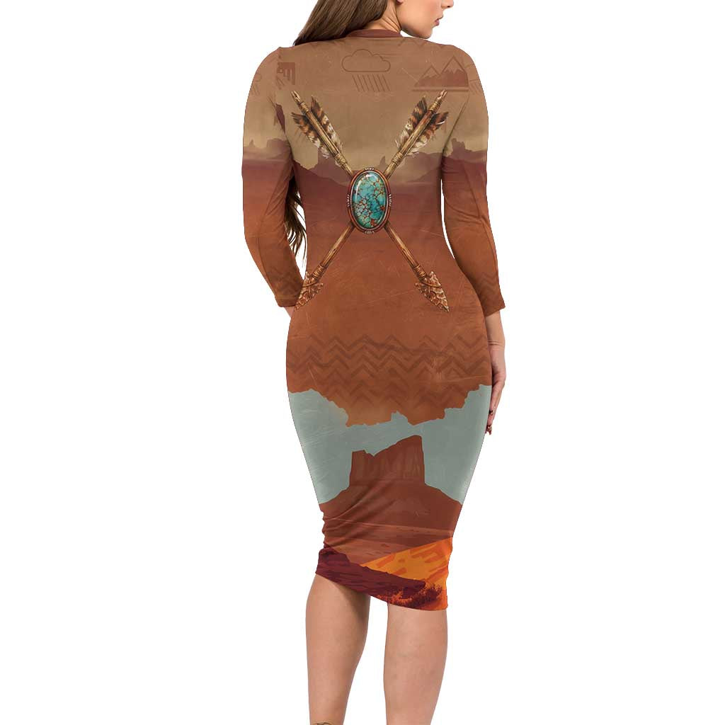 Geronimo Native American Family Matching Long Sleeve Bodycon Dress and Hawaiian Shirt Rifle and Desert Landscape Native American Warrior - Wonder Print Shop