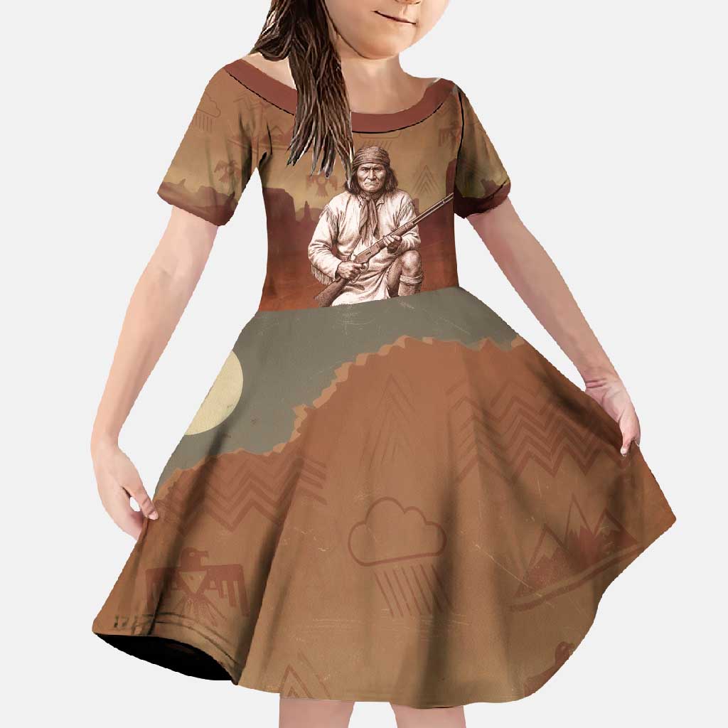 Geronimo Native American Family Matching Mermaid Dress and Hawaiian Shirt Rifle and Desert Landscape Native American Warrior - Wonder Print Shop